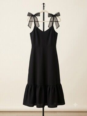 Lulu's Black Midi Dress with Sheer Bow Straps
